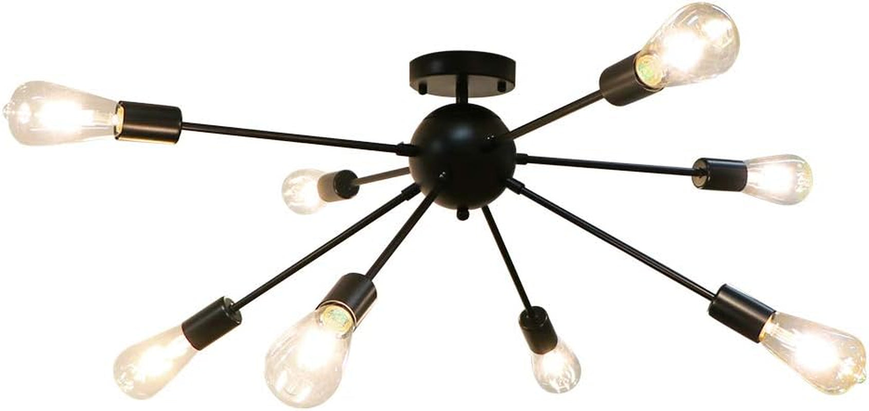 Black 8-Light Semi-Flush Mount Ceiling Light – Sputnik Retro Industrial Chandelier for Kitchen, Living Room, Dining Room, Bedroom &amp; Hallway