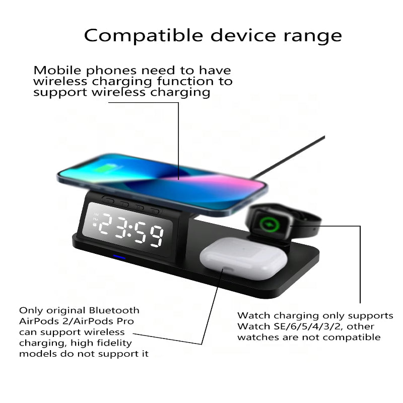 PowerHub Pro 3-in-1: Fast Wireless Charger, Smart Clock &amp; Alarm – All in One Sleek Device