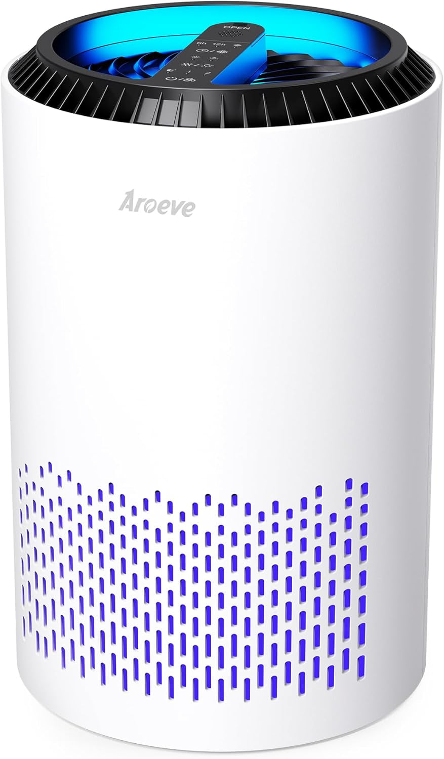 Air Purifier for Bedroom &amp; Home – 3-Layer Filter for Smoke, Pollen, Allergies, Pet Dander &amp; Odor | Sleep Mode, Energy Saving, 3 Speeds &amp; Timer | MK01 White