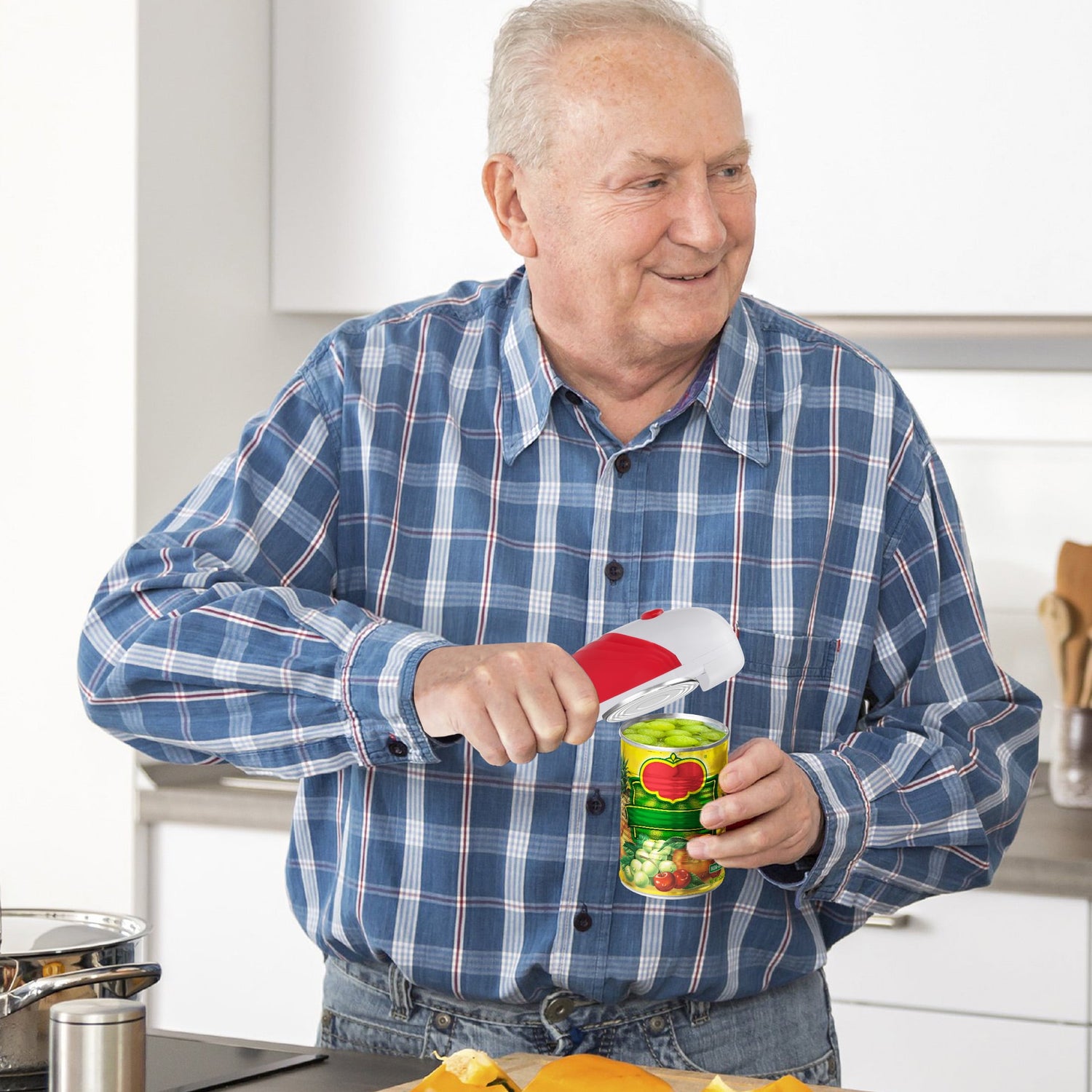 Auto Electric Can Opener for Seniors with Arthritis – Hands-Free, Battery Operated, Smooth Edge, Red