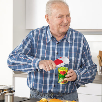Auto Electric Can Opener for Seniors with Arthritis – Hands-Free, Battery Operated, Smooth Edge, Red