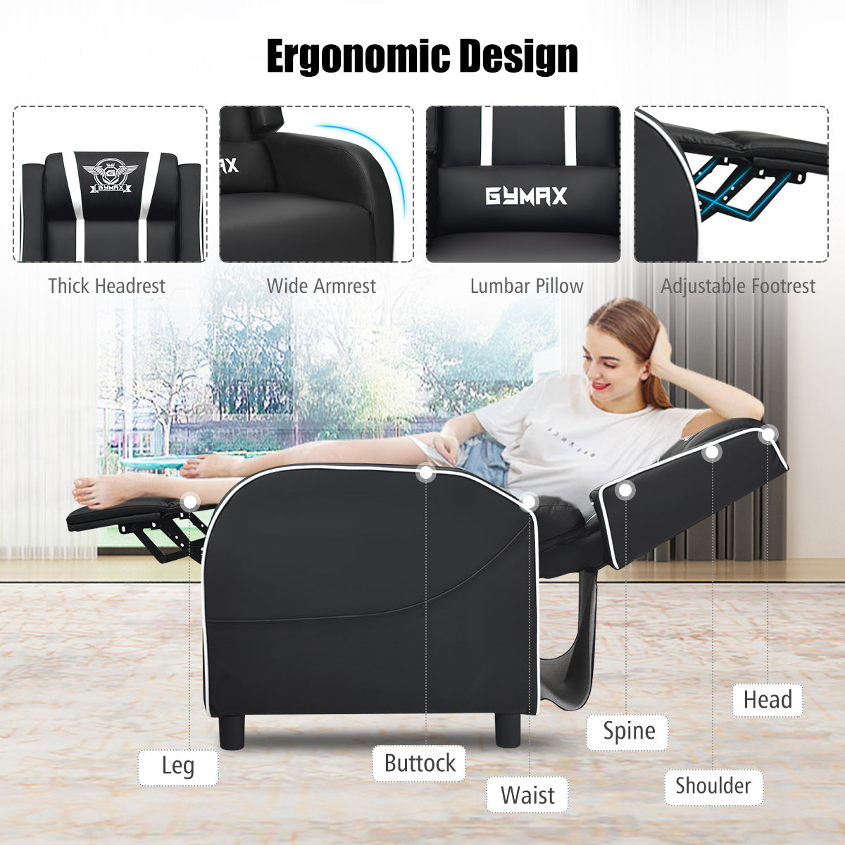 Massage Gaming Recliner Chair with Side Pockets – Ergonomic Comfort for Gamers &amp; Relaxation