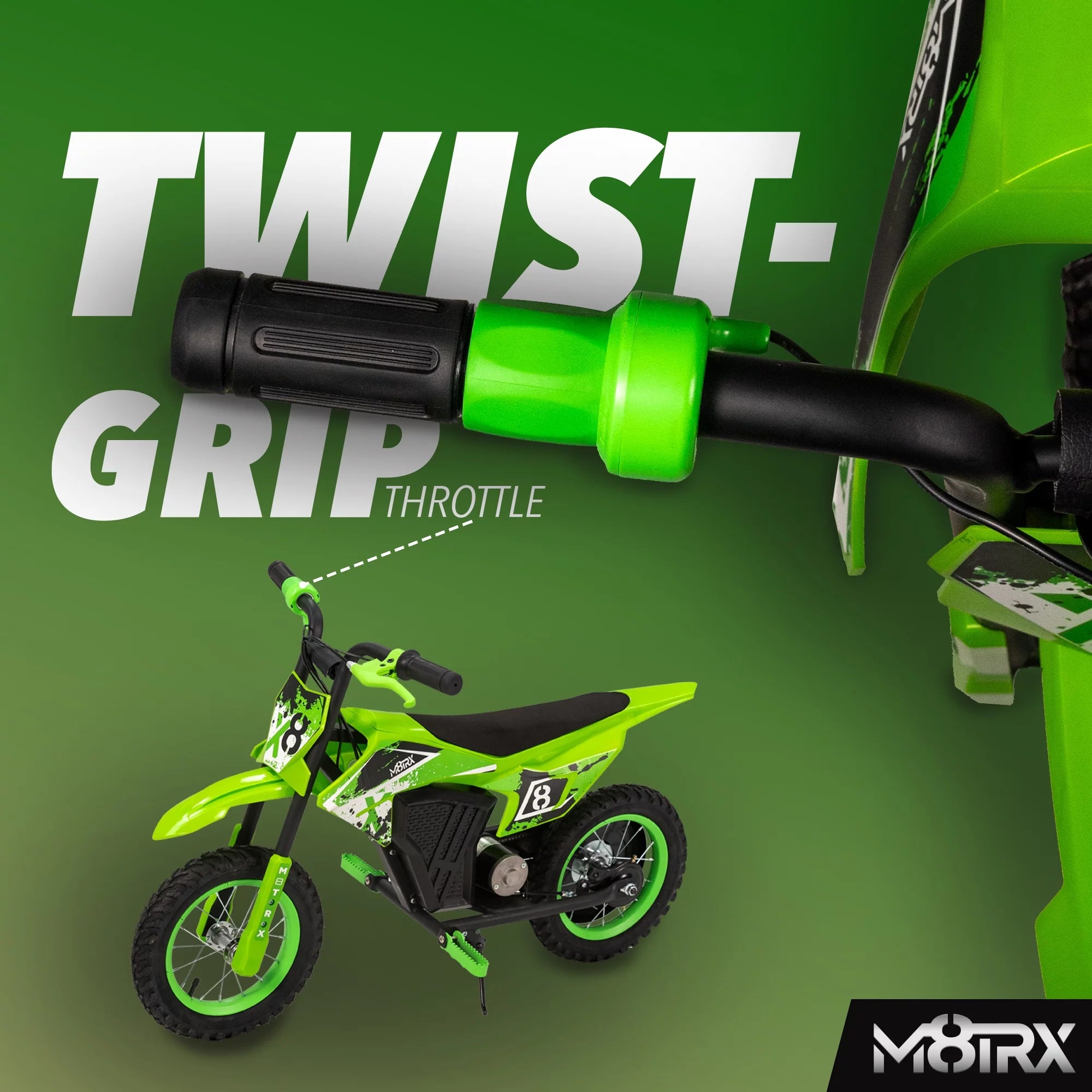 12V Mini Electric Dirt Bike for Kids – Battery-Powered Ride-On Motorcycle, Ages 5+ | Green