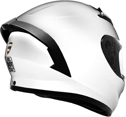 Bluetooth Motorcycle Helmet – White Modular Full-Face with Clear, Tinted &amp; Iridium Shields, DOT/ECE Certified, Flip-Up &amp; Integrated Bluetooth