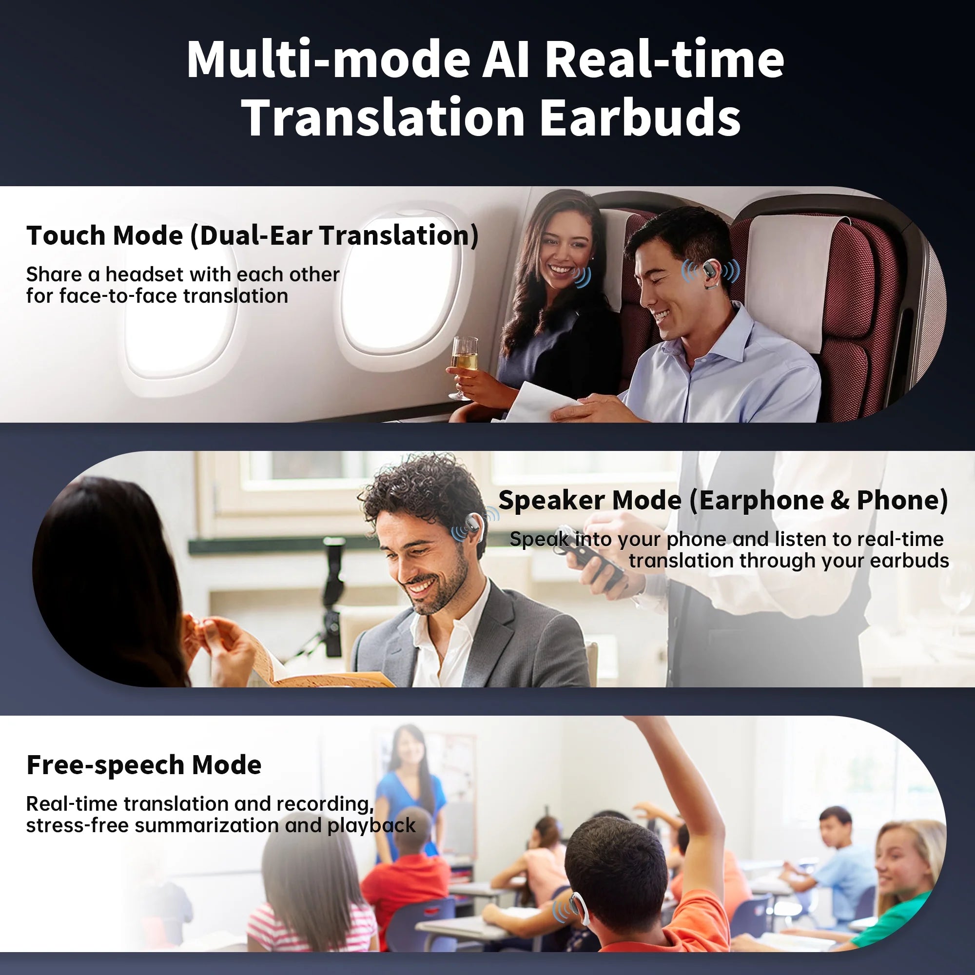 🎧 AI Translation Earbuds Real-Time – Wireless Bluetooth Headphones, 144 Languages Two-Way Translator, iOS &amp; Android Compatible, for Travel, Business, Learning &amp; Sports