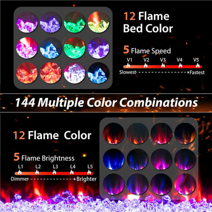 72&quot; Electric Fireplace – Wall Mounted &amp; Recessed, 3.19&quot; Ultra-Thin Linear Heater with Remote, Touch Screen, 750/1500W, Low Noise, Timer