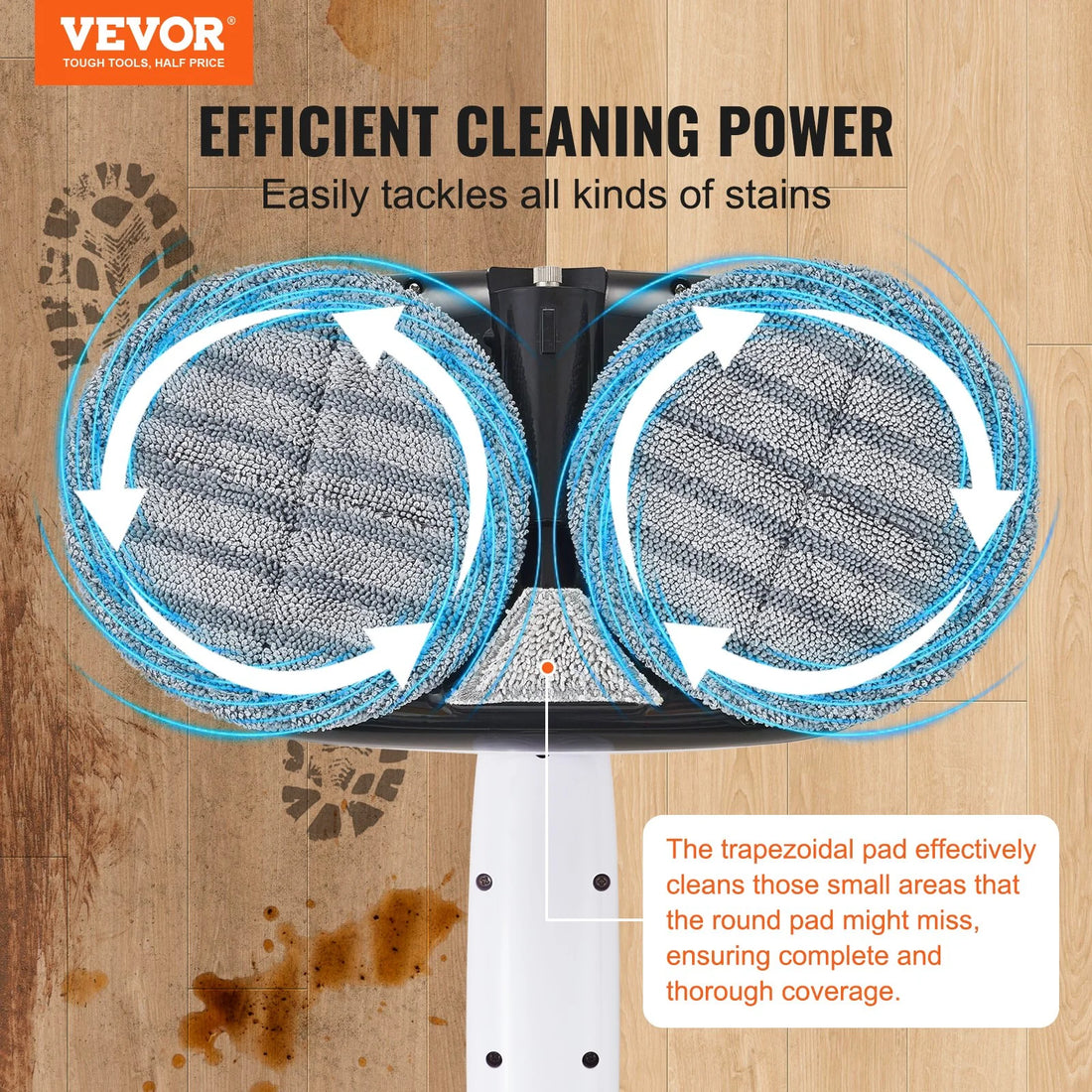 VEVOR Cordless Electric Spin Mop – Battery-Powered Floor Cleaner with Water Tank, LED Headlight, Dual Mop Heads &amp; Microfiber Pads for Hardwood, Tile, and Laminate
