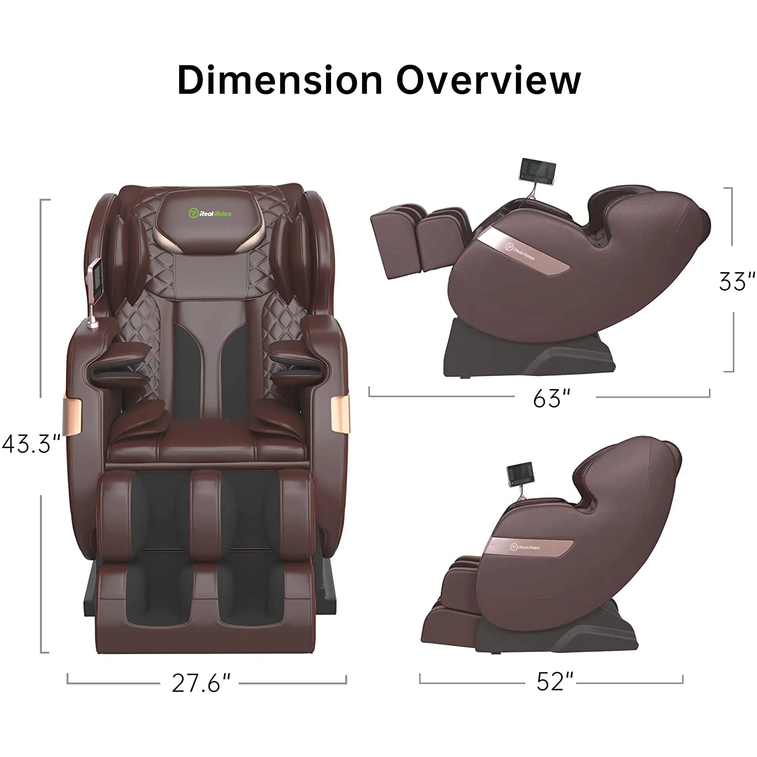 S Track Massage Chair — Full Body Zero Gravity Shiatsu Recliner with Smart Voice Controller, Brown