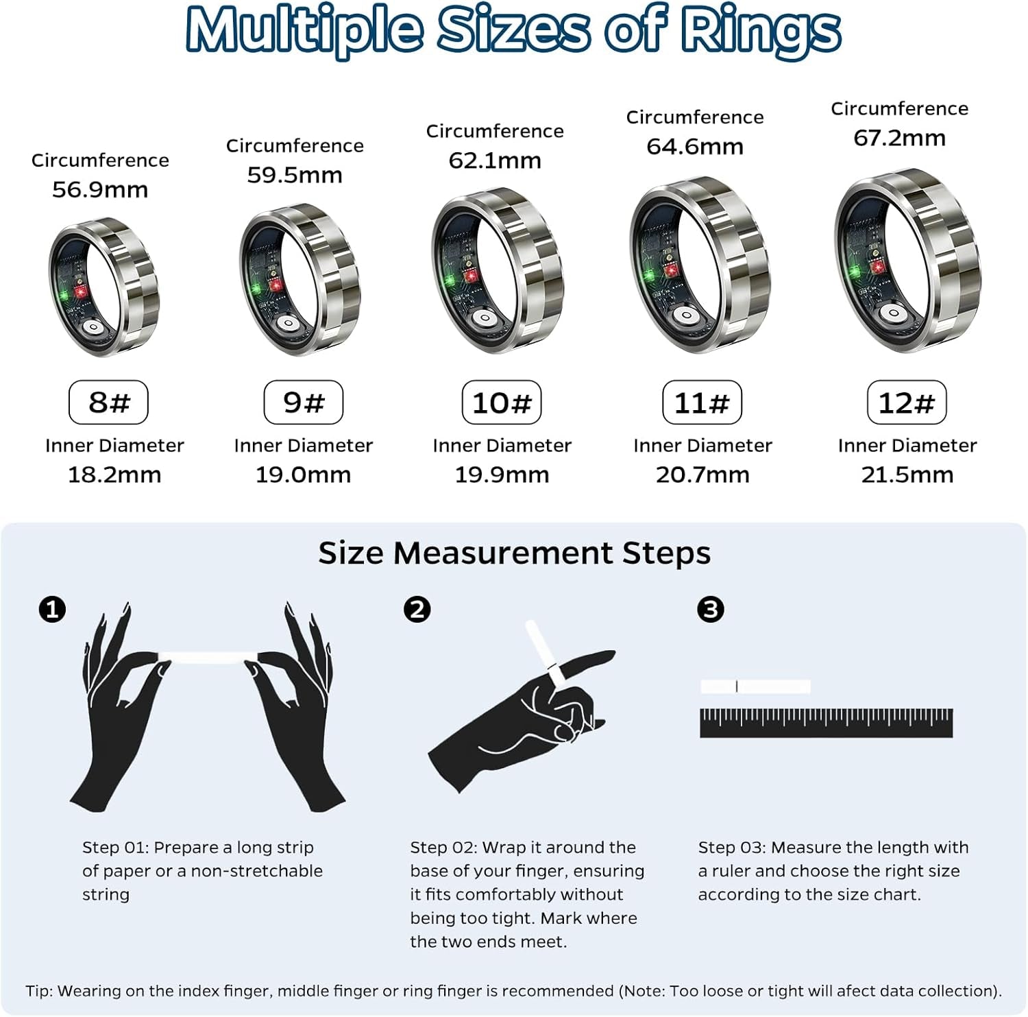 Smart Ring Health Tracker – Sleep &amp; Heart Rate Monitor, Waterproof Fitness Ring with Air Gestures, Up to 7-Day Battery, Compatible with iOS &amp; Android (Stylish Silver 