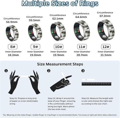 Smart Ring Health Tracker – Sleep &amp; Heart Rate Monitor, Waterproof Fitness Ring with Air Gestures, Up to 7-Day Battery, Compatible with iOS &amp; Android (Stylish Silver 