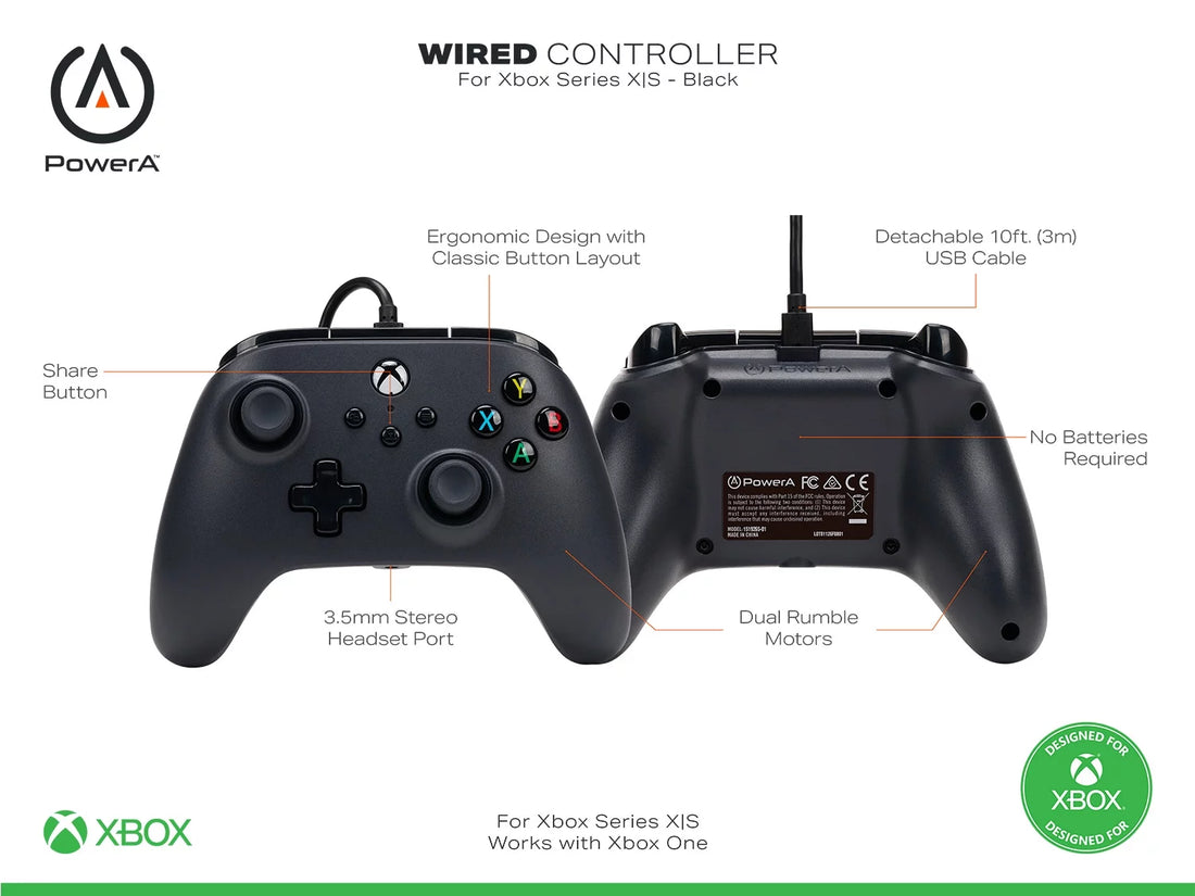 Wired Controller for Xbox Series X|S – Responsive Gamepad with USB Connection (Black)