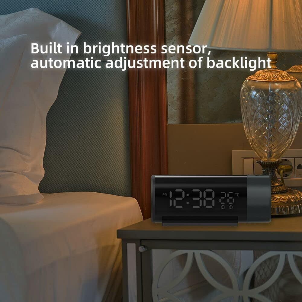 Projection Alarm Clock with USB Charger Ports – LED Digital Dual Alarm Clock with 180° Ceiling/Wall Rotating Projector, Dimmer &amp; Snooze for Bedroom, Home, or Office