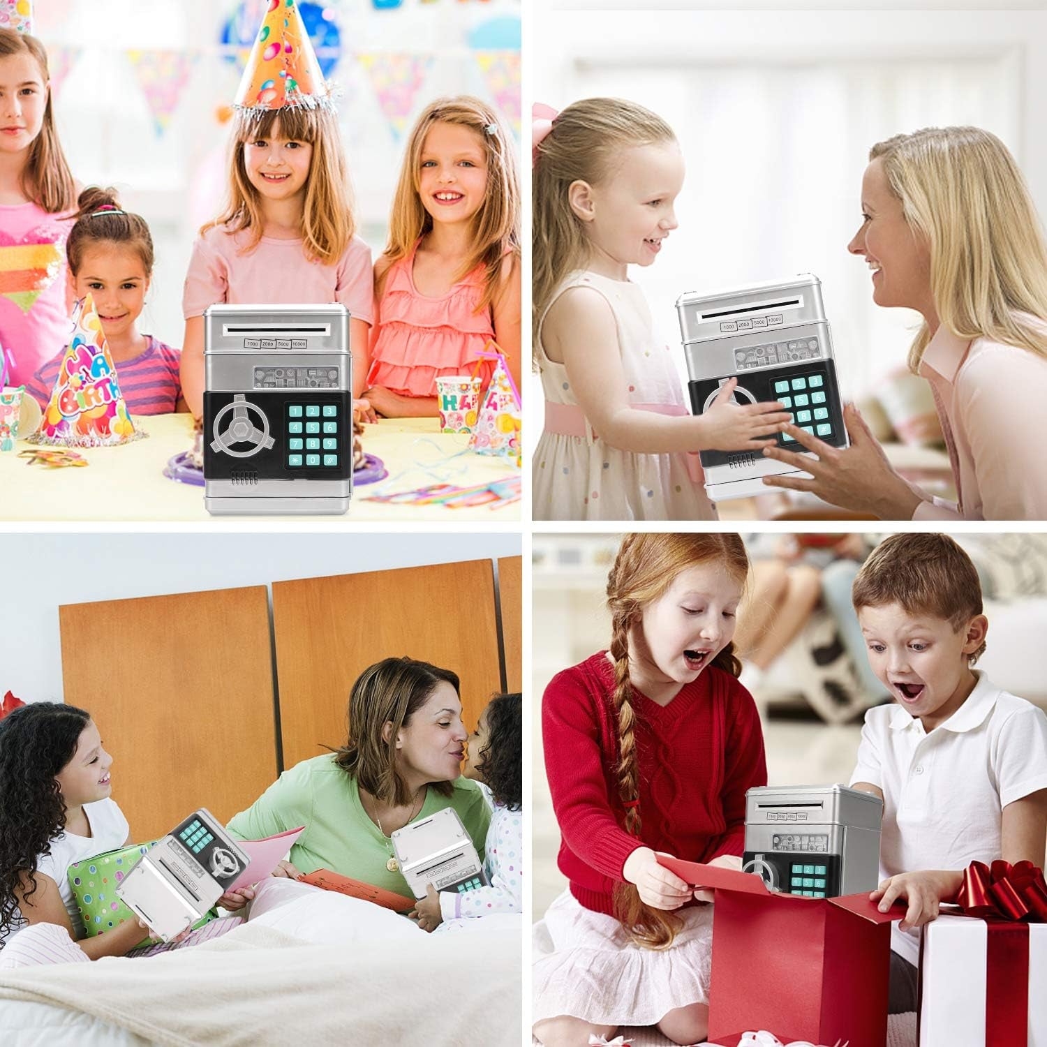 Electronic Piggy Bank – Mini ATM Password Money Bank for Kids, Cash &amp; Coin Saving Box, Cartoon Safe Toy (Silvery)