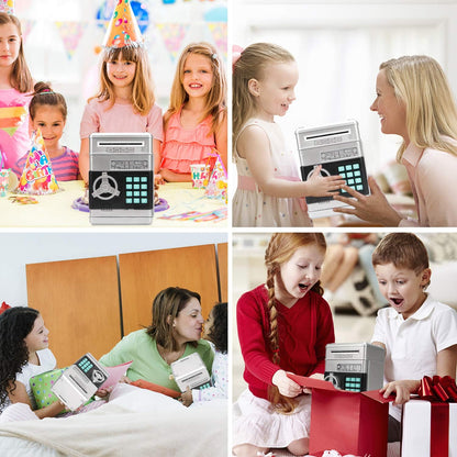 Electronic Piggy Bank – Mini ATM Password Money Bank for Kids, Cash &amp; Coin Saving Box, Cartoon Safe Toy (Silvery)