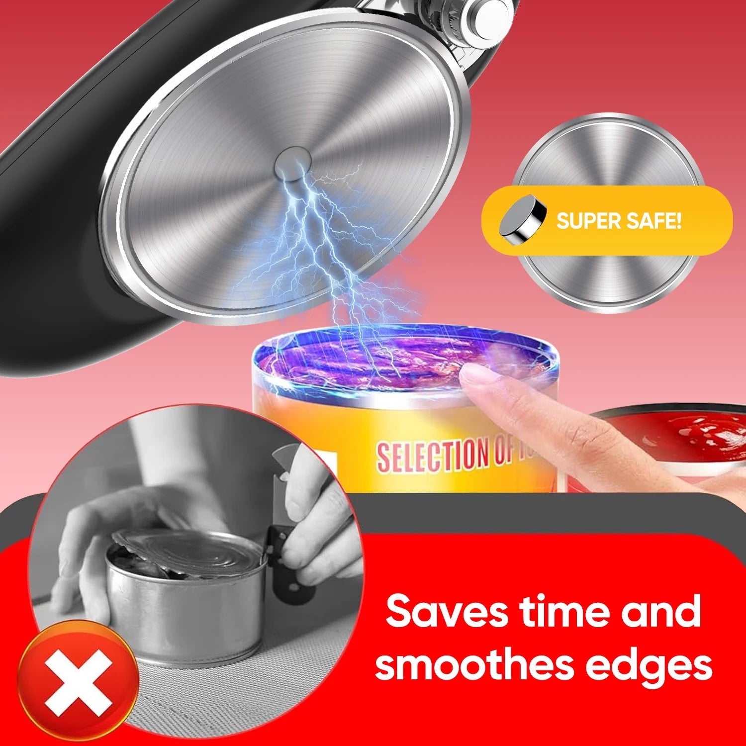 Electric Can Opener – One Touch Button, Battery Operated, Cordless, Hands-Free, Smooth Edge