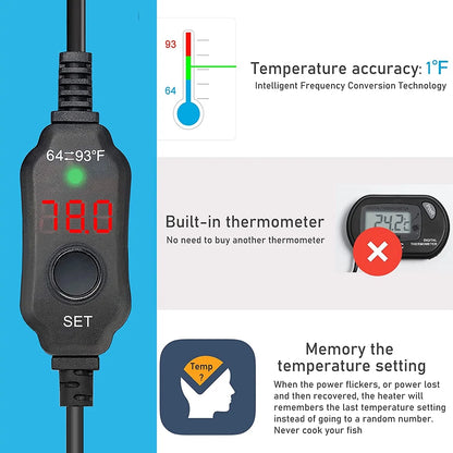 Evjurcn Aquarium Heater 10W Mini Fish Tank Heater with Digital Display Thermostat Adjustable Temperature 64~93F Set Arbitrarily 5V/2A USB Powered Automatic Power-Off for 1 to 5L Tanks(Black)