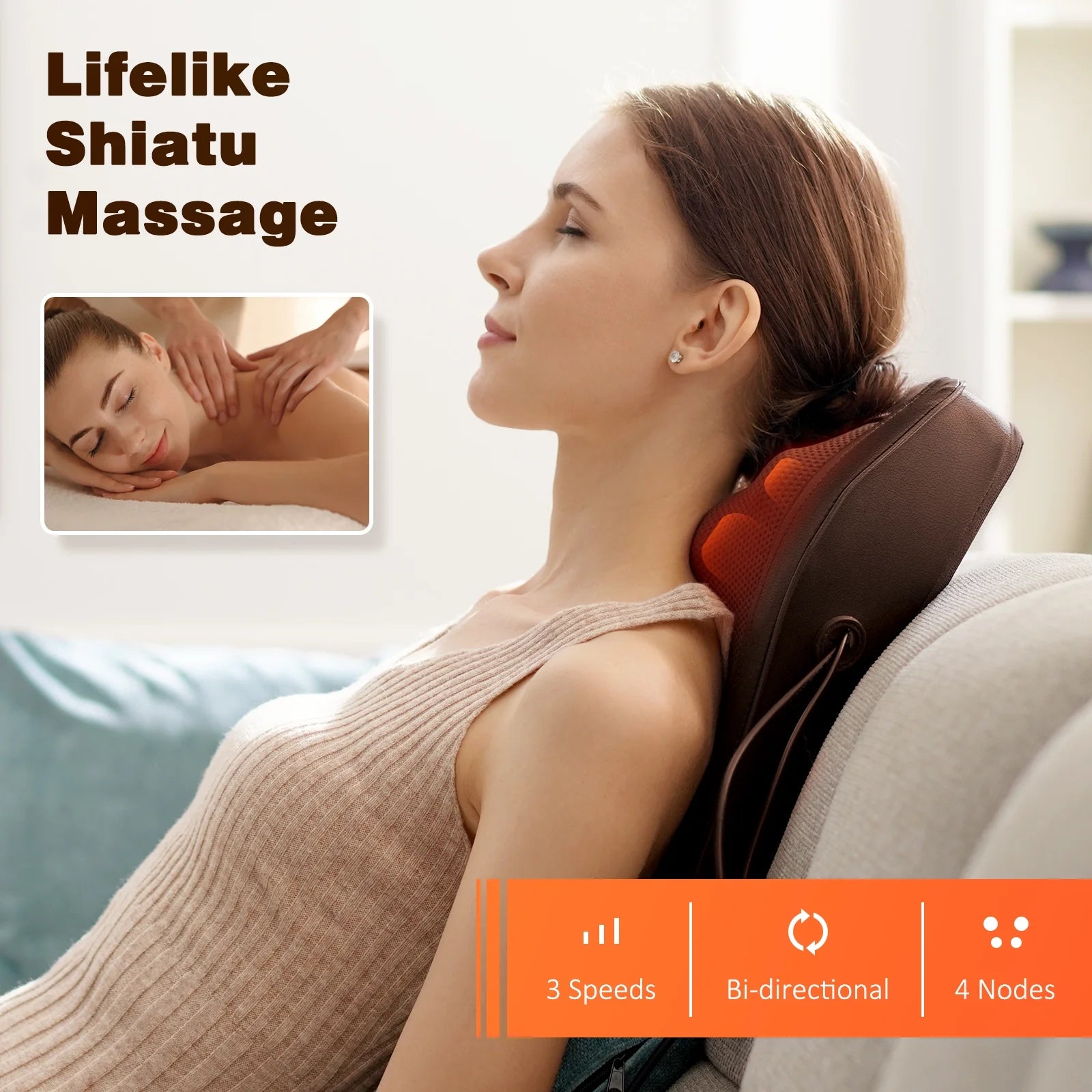 Back Massager with Heat and Vibration — Shiatsu Neck &amp; Back Pillow for Deep Tissue Relief