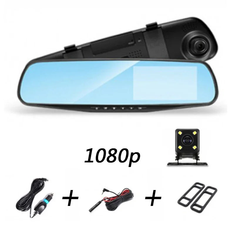1080P Dual Lens Rearview Mirror Dash Cam – 4.3/2.8-Inch Display Car DVR Camera with Front &amp; Rear Recording, Night Vision, Loop Recording