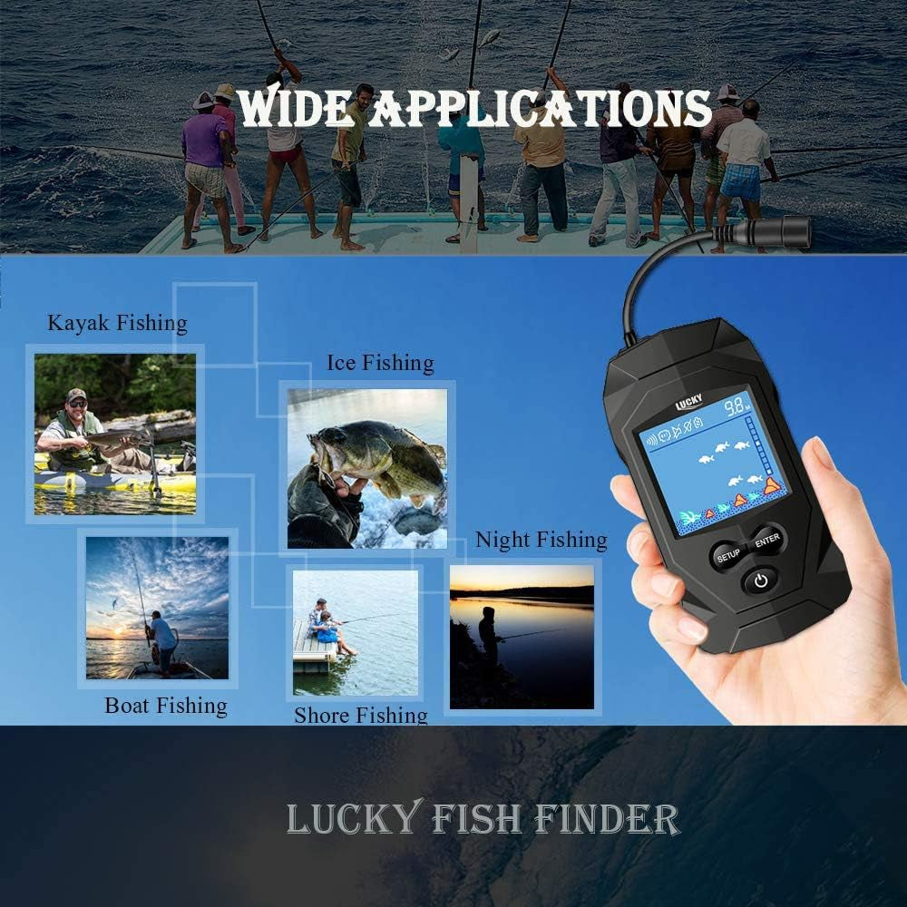Portable Fish Finder Kit with Wired Transducer – LCD Depth Finder for Kayak, Boat &amp; Ice Fishing
