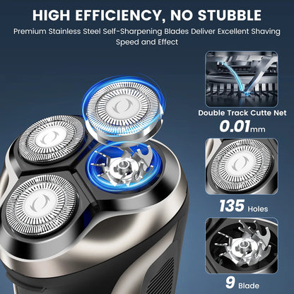 Electric Razor for Men – Rechargeable Cordless Shaver with Pop-Up Sideburn Trimmer, Silver