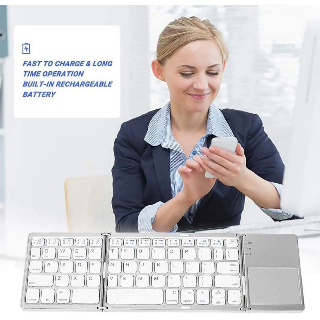 Portable Wireless Keyboard with Touchpad – Compact Bluetooth Keyboard for Tablets, Laptops &amp; Smart TVs (Gray)