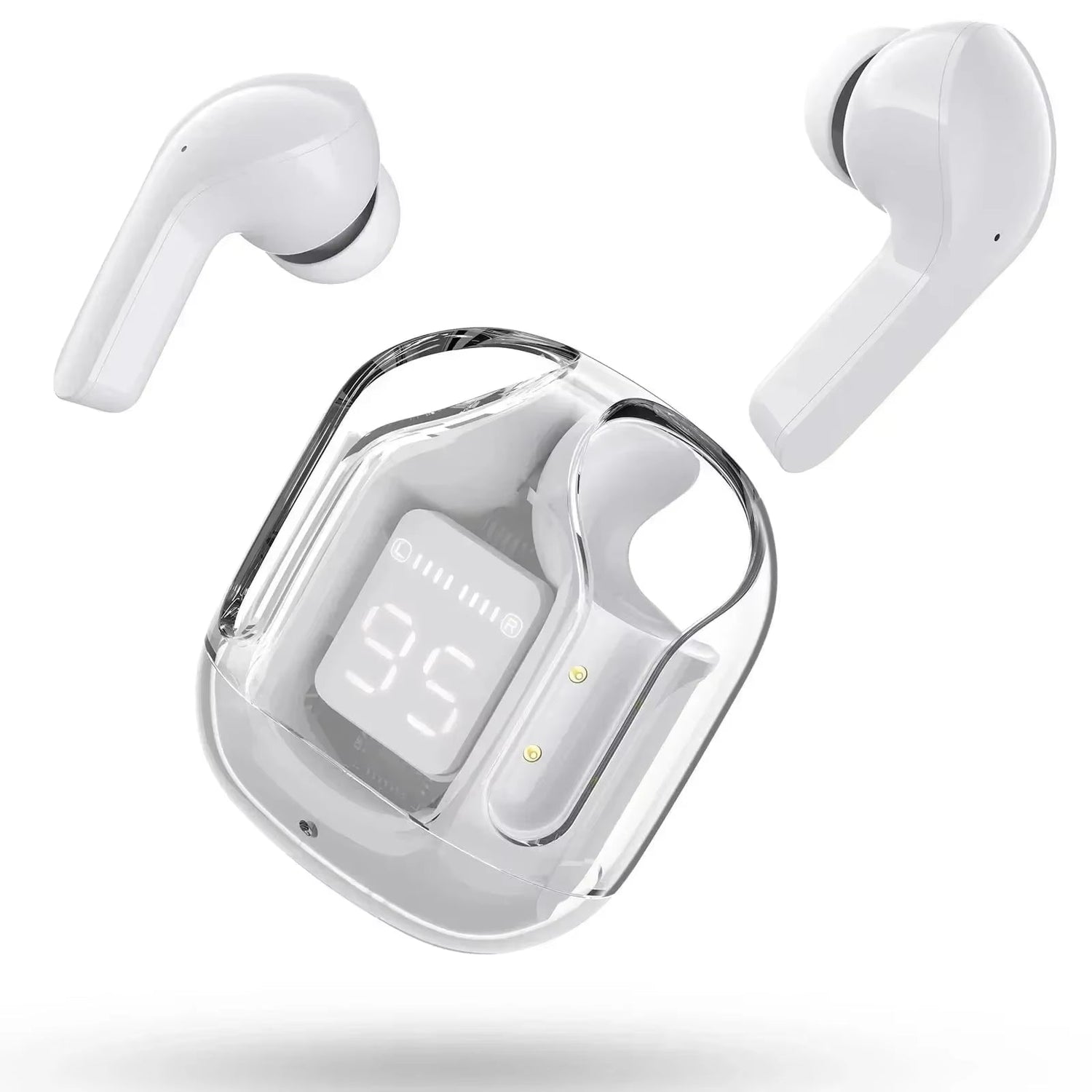 CrystalBeats BT30: Transparent TWS Bluetooth 5.3 Earbuds with Digital Display &amp; Noise Canceling