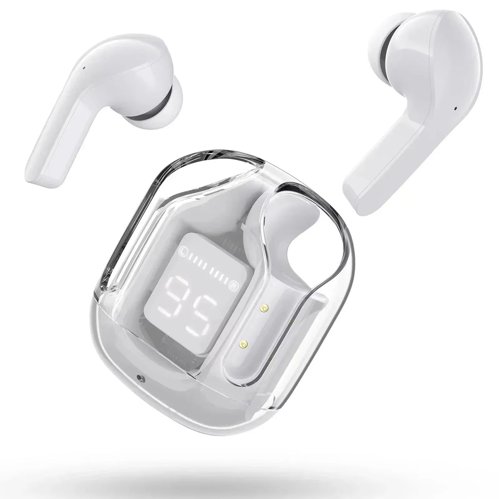 CrystalBeats BT30: Transparent TWS Bluetooth 5.3 Earbuds with Digital Display &amp; Noise Canceling