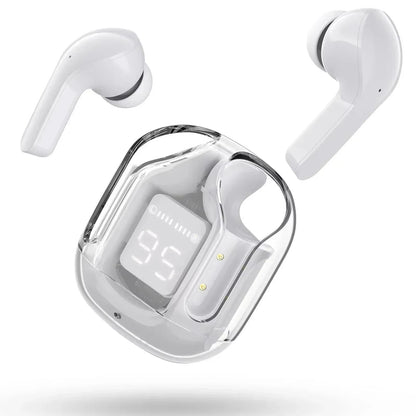 CrystalBeats BT30: Transparent TWS Bluetooth 5.3 Earbuds with Digital Display &amp; Noise Canceling