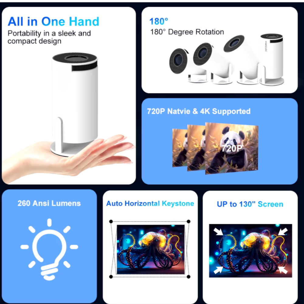 CineCast™ HY300 PRO Smart Projector – 4K Ready, WiFi 6, Portable Home Theater Experience